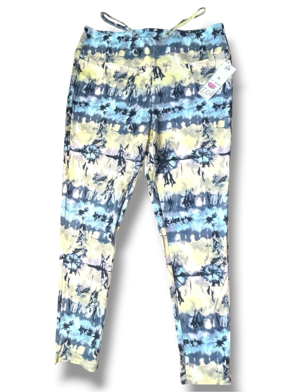Abstract Tie Dye Leggings Blue Yellow Stretch Yoga Pants Zoe by Zoe & Phoebe Y2K